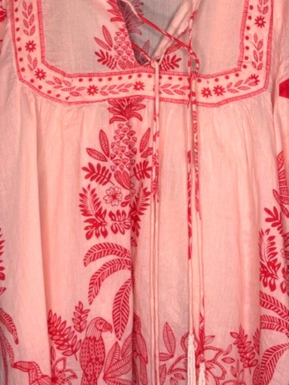 Calypso St. Barth Lightweight Peasant Top Tropical Print - Peachy Pink/Red - L - Picture 4 of 11